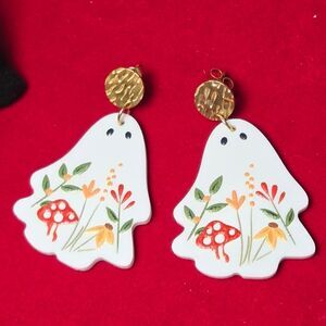 Floral Ghost Earrings Forest Mushroom Nature Spooky Cute Cottagecore Jewelry NWT